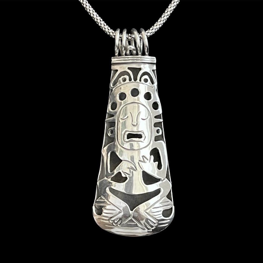 Vintage Taxco Mexico Large Sterling silver 925 shadow box figural pendant